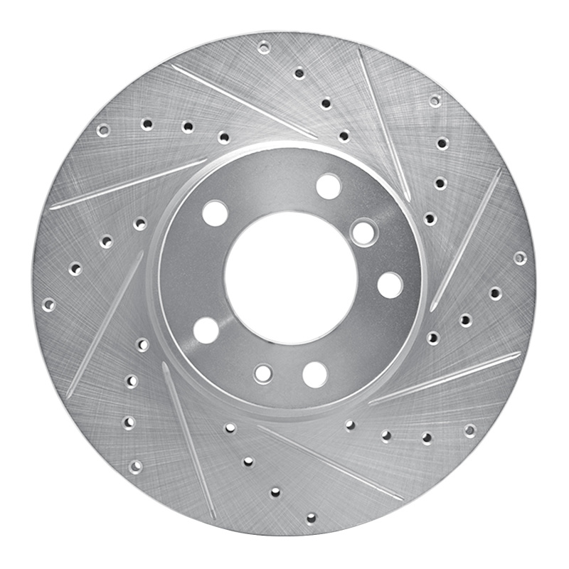 BMW 740I Brake Rotor (1) - Front Right - R1 Concepts - Drilled & Slotted - Silver - `91-`01